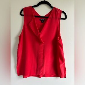 Trouvé Red 100% Silk Sleeveless V-Neck Pleated Back Blouse Women’s Size Large